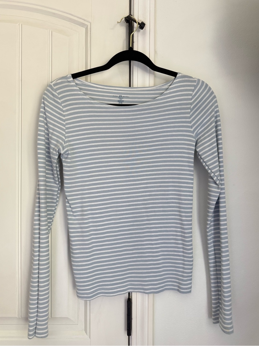 Brandy Melville Striped Long-Sleeve Boatneck Top - Light Blue & White